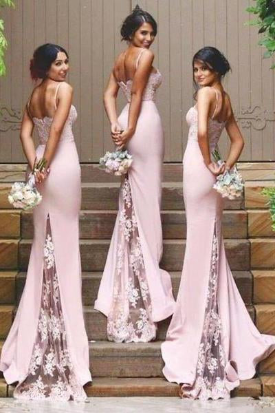 Dusty Pink Lace Satin Sweetheart Bridesmaid Dress